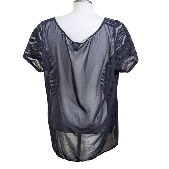 Torrid Womens Sheer Top Chevron Lace Front Black Plus 1X Witchy Goth Dark Fairy - Picture 4 of 8